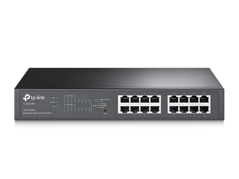 [TL-SG1016PE] TP-Link 16-Port Gigabit Easy Smart Switch with 8-Port PoE+
