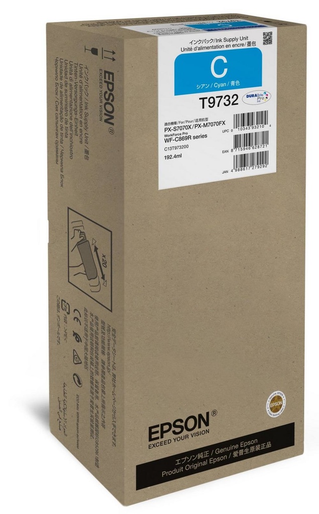 [C13T97320N] ORIGINAL Epson Cartuccia d'inchiostro ciano C13T97320N T9732 ~22000 Seiten 192,4ml