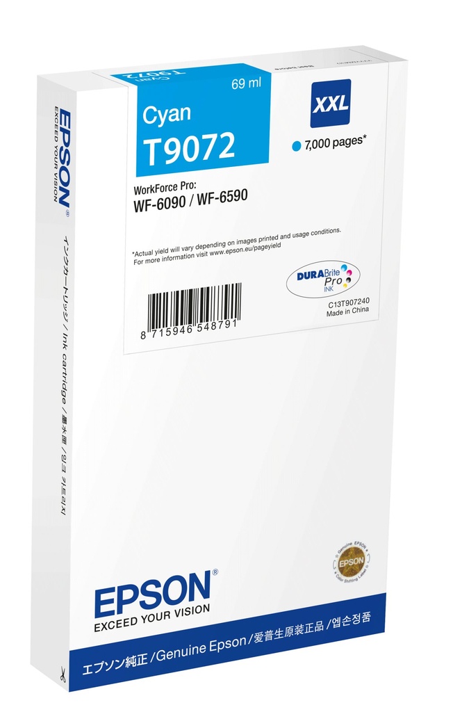 [C13T90724N] ORIGINAL Epson Cartuccia d'inchiostro ciano C13T90724N T9072 XXL ~7000 Seiten 69ml