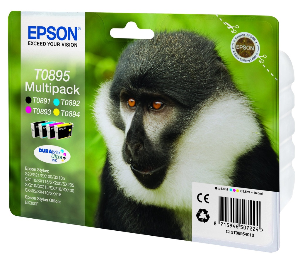 [C13T08954020] Epson Monkey Multipack 4-colours T0895 DURABrite Ultra Ink