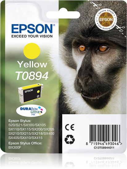 [C13T08944021] Epson Monkey Singlepack Yellow T0894 DURABrite Ultra Ink