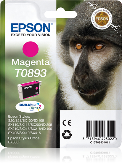 [C13T08934021] Epson Monkey Singlepack Magenta T0893 DURABrite Ultra Ink