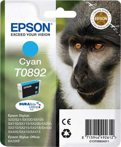 [C13T08924011] Epson Monkey Singlepack Cyan T0892 DURABrite Ultra Ink