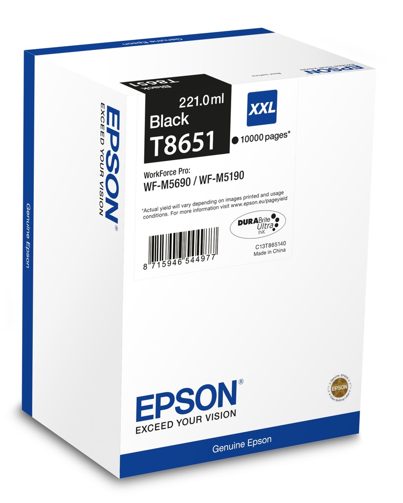 [C13T865140] ORIGINAL Epson Cartuccia d'inchiostro nero C13T865140 T8651 XXL ~10000 Seiten 221ml XXL