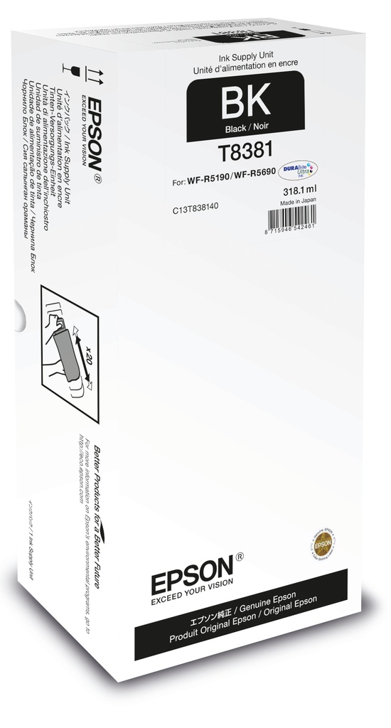 [C13T838140] ORIGINAL Epson Cartuccia d'inchiostro nero C13T838140 T8381 ~20000 Seiten 318,1ml