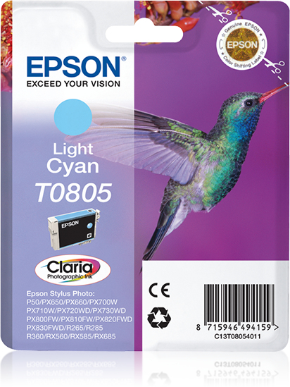 [C13T08054021] Epson Hummingbird Singlepack Light Cyan T0805 Claria Photographic Ink