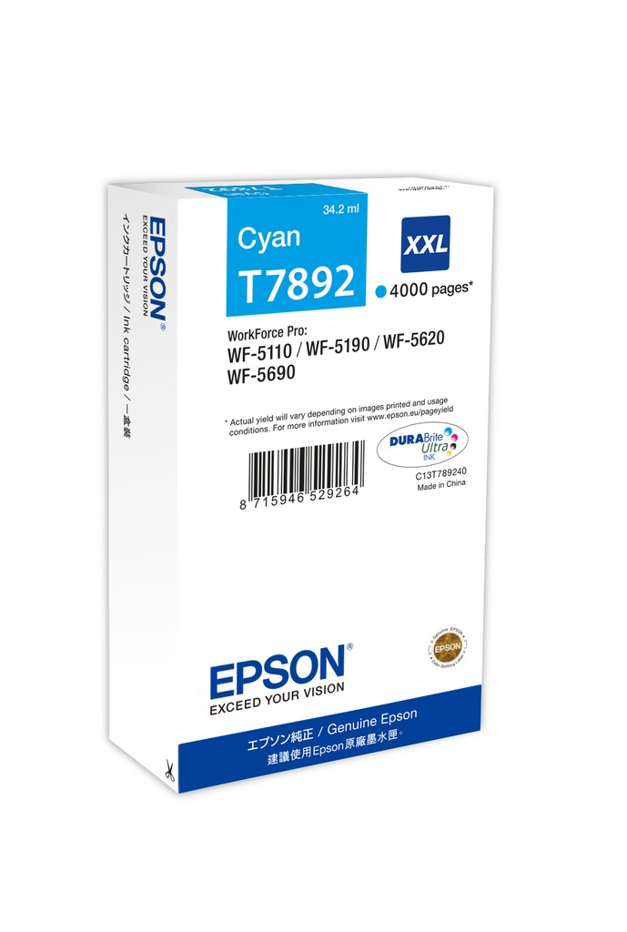 [C13T789240] ORIGINAL Epson Cartuccia d'inchiostro ciano C13T789240 T7892 XXL ~4000 Seiten 34,2ml XXL