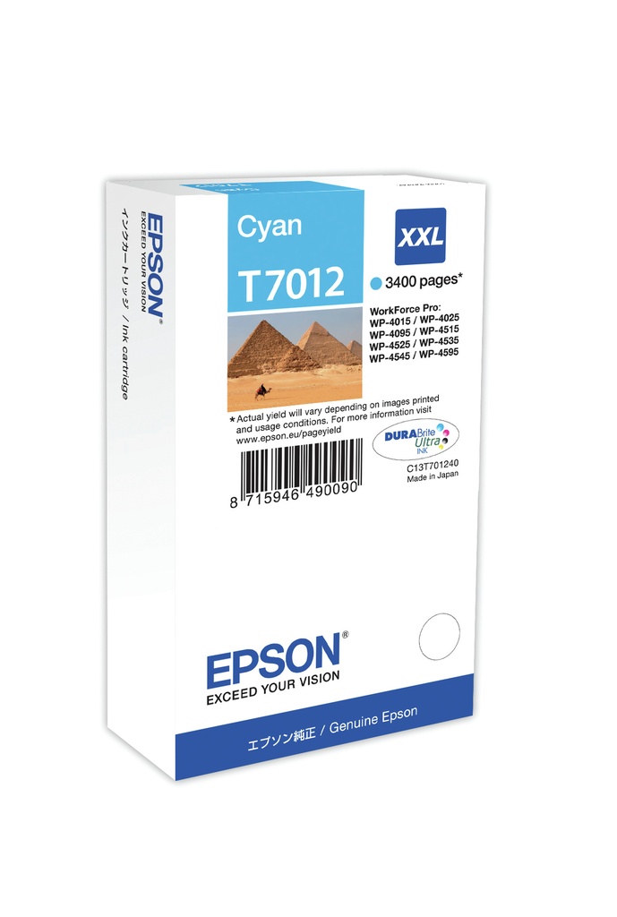 [C13T70124010] ORIGINAL Epson Cartuccia d'inchiostro ciano C13T70124010 T7012 XXL ~3400 Seiten XXL