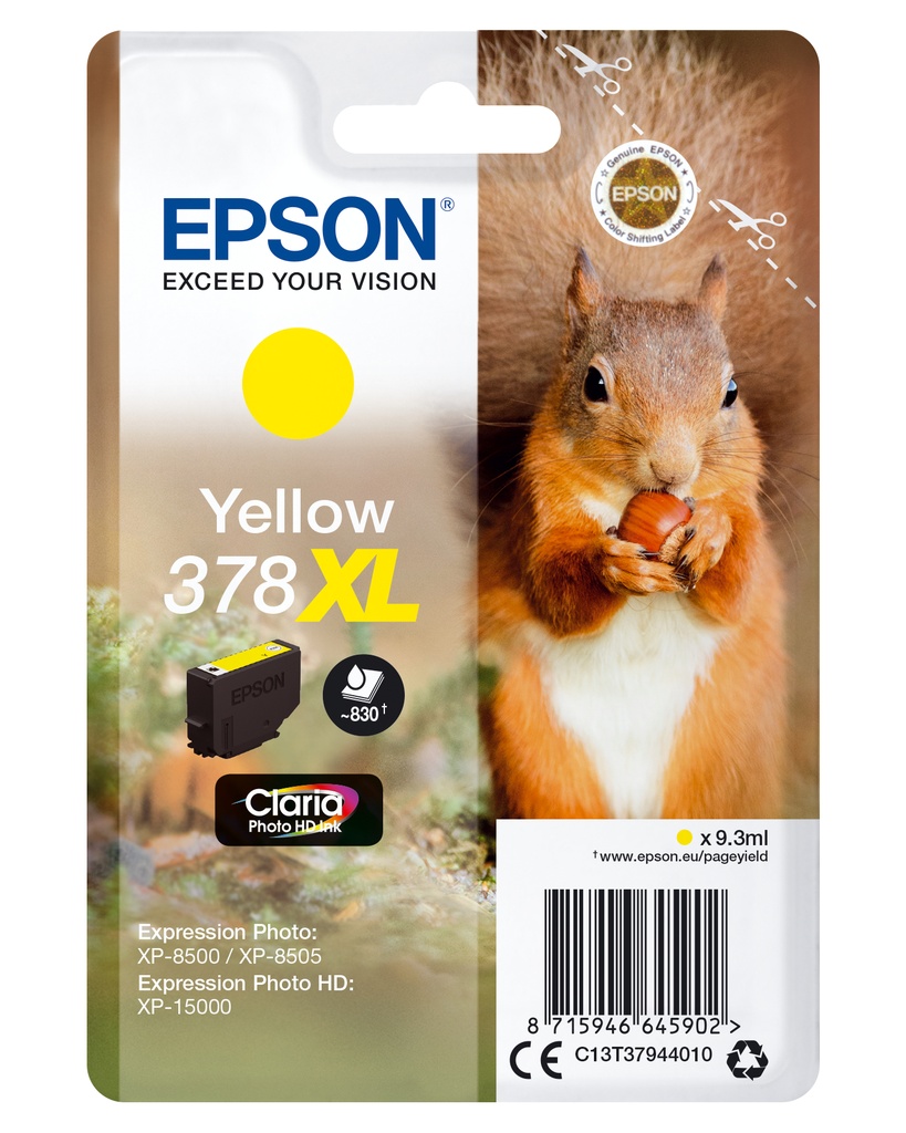 ORIGINAL Epson Cartuccia d'inchiostro giallo C13T37944010 378XL ~830 Seiten 9,3ml