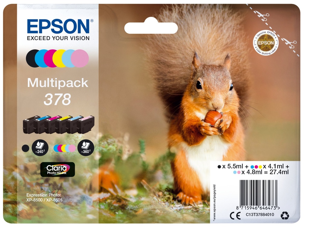 [C13T37884010] ORIGINAL Epson Multipack nero / ciano / magenta / giallo / ciano (chiaro) / magenta (chiaro) C13T37884010 378 ~2040 Seiten