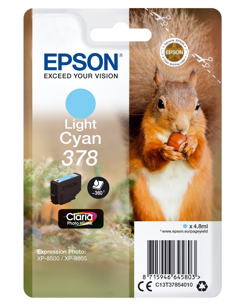[C13T37854020] Epson Squirrel Singlepack Light Cyan 378 Claria Photo HD Ink