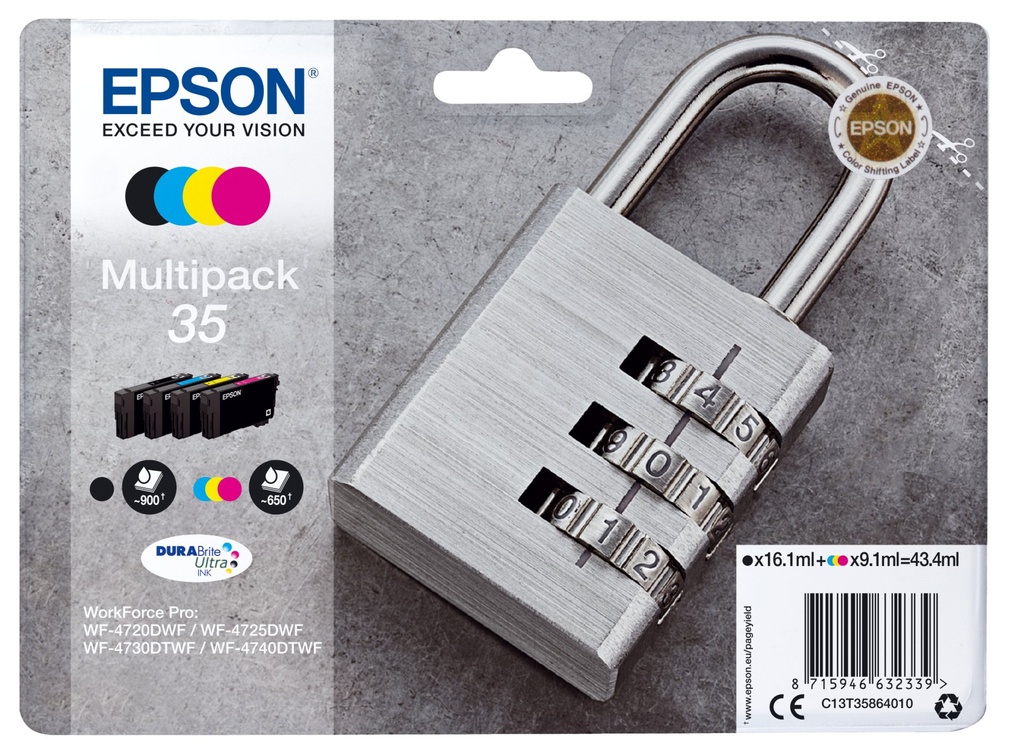 [C13T35864010] ORIGINAL Epson Multipack nero / ciano / magenta / giallo C13T35864010 35 ~2850 Seiten