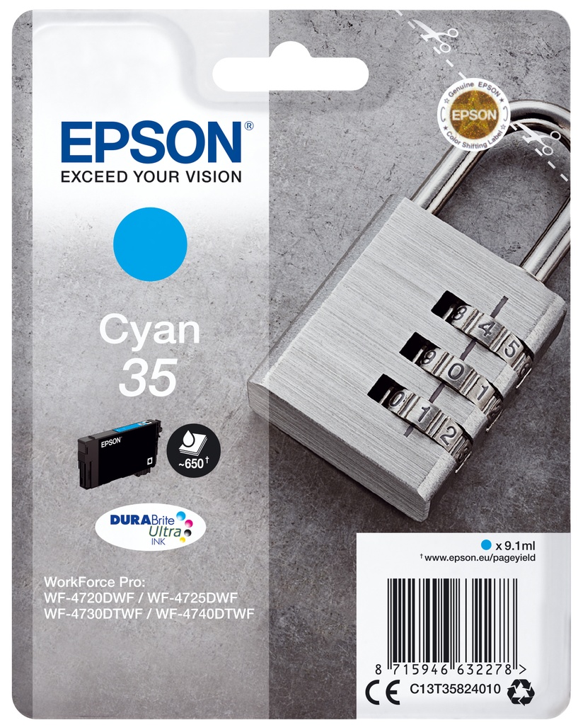 [C13T35824020] Epson Padlock Singlepack Cyan 35 DURABrite Ultra Ink