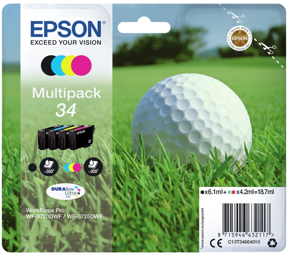 [C13T34664020] Epson Golf ball Multipack 4-colours 34 DURABrite Ultra Ink