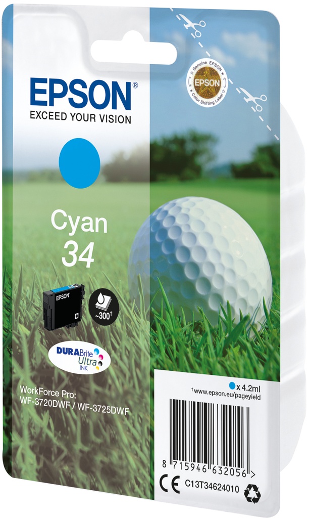 [C13T34624020] Epson Golf ball Singlepack Cyan 34 DURABrite Ultra Ink