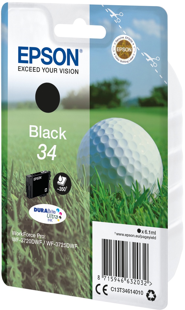 [C13T34614020] Epson Golf ball Singlepack Black 34 DURABrite Ultra Ink
