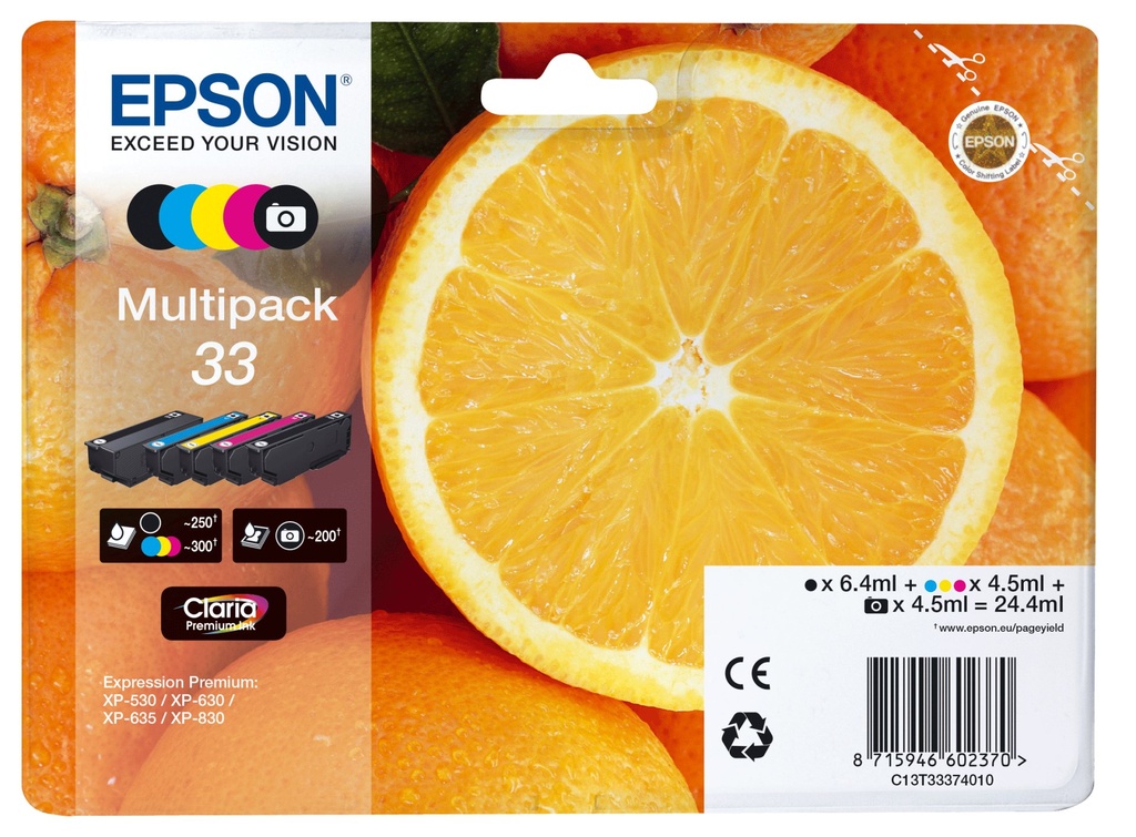 [C13T33374021] Epson Oranges Multipack 5-colours 33 Claria Premium Ink