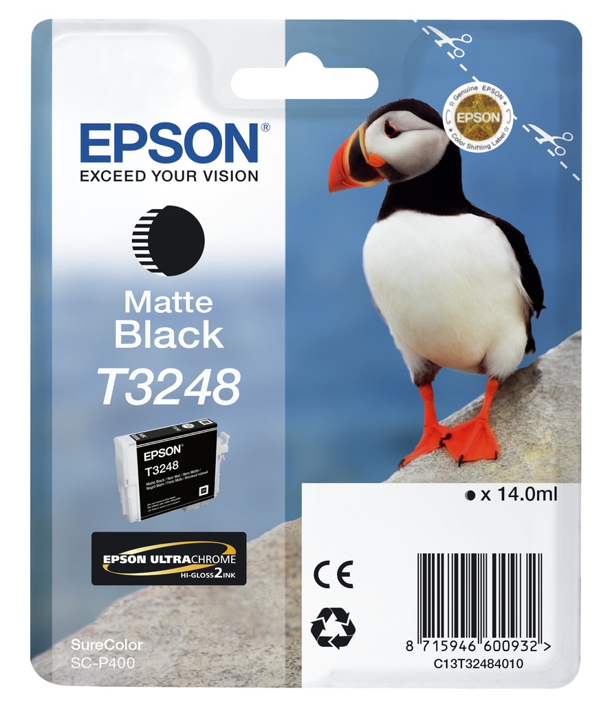 [C13T32484010] ORIGINAL Epson Cartuccia d'inchiostro nero C13T32484010 T3248 ~650 Seiten 14ml