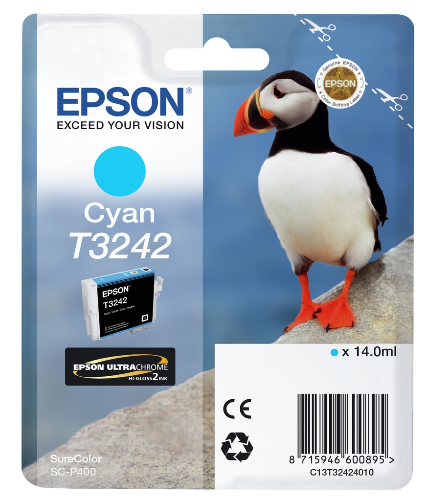 ORIGINAL Epson Cartuccia d'inchiostro ciano C13T32424010 T3242 ~980 Seiten 14ml
