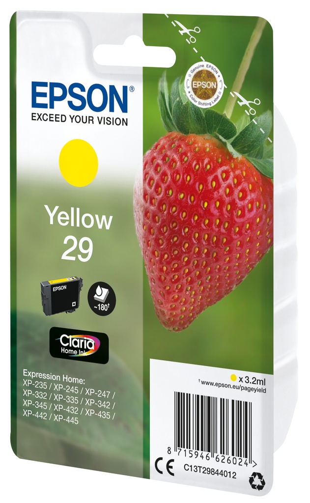 [C13T29844022] Epson Strawberry Singlepack Yellow 29 Claria Home Ink