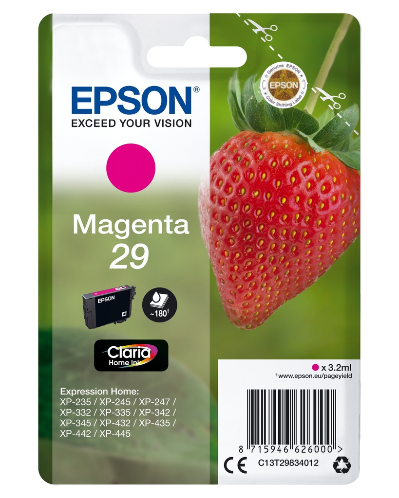 [C13T29834022] Epson Strawberry Singlepack Magenta 29 Claria Home Ink