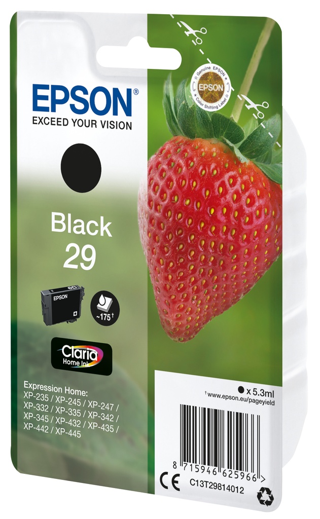 [C13T29814022] Epson Strawberry Singlepack Black 29 Claria Home Ink