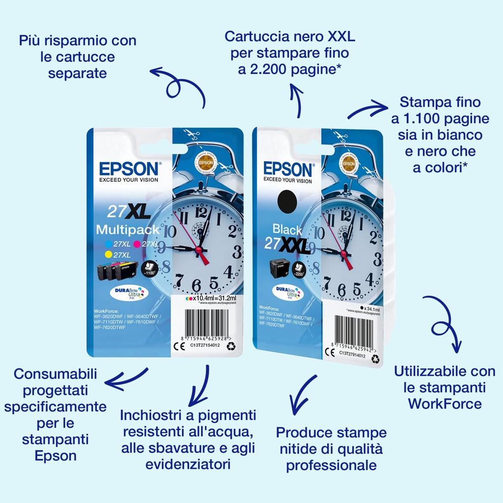 [C13T27054022] Epson Alarm clock Multipack 3-colour 27 DURABrite Ultra Ink