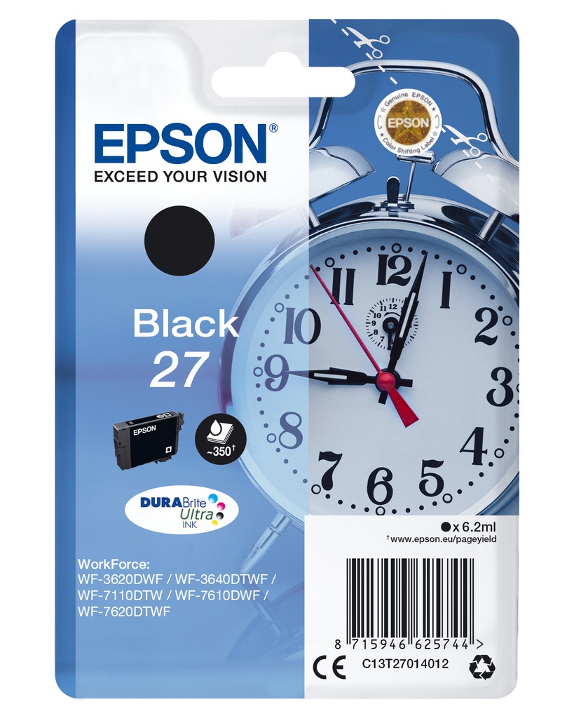 [C13T27014022] Epson Alarm clock Singlepack Black 27 DURABrite Ultra Ink