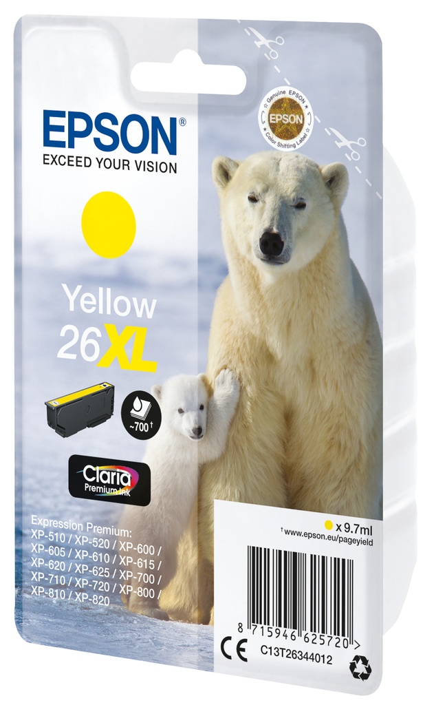 [C13T26344022] Epson Polar bear Singlepack Yellow 26XL Claria Premium Ink