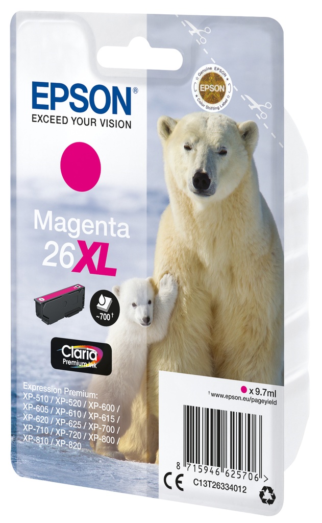 [C13T26334022] Epson Polar bear Singlepack Magenta 26XL Claria Premium Ink