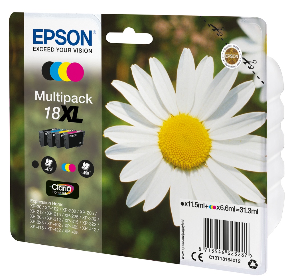[C13T18164022] Epson Daisy Multipack 4-colours 18XL Claria Home Ink