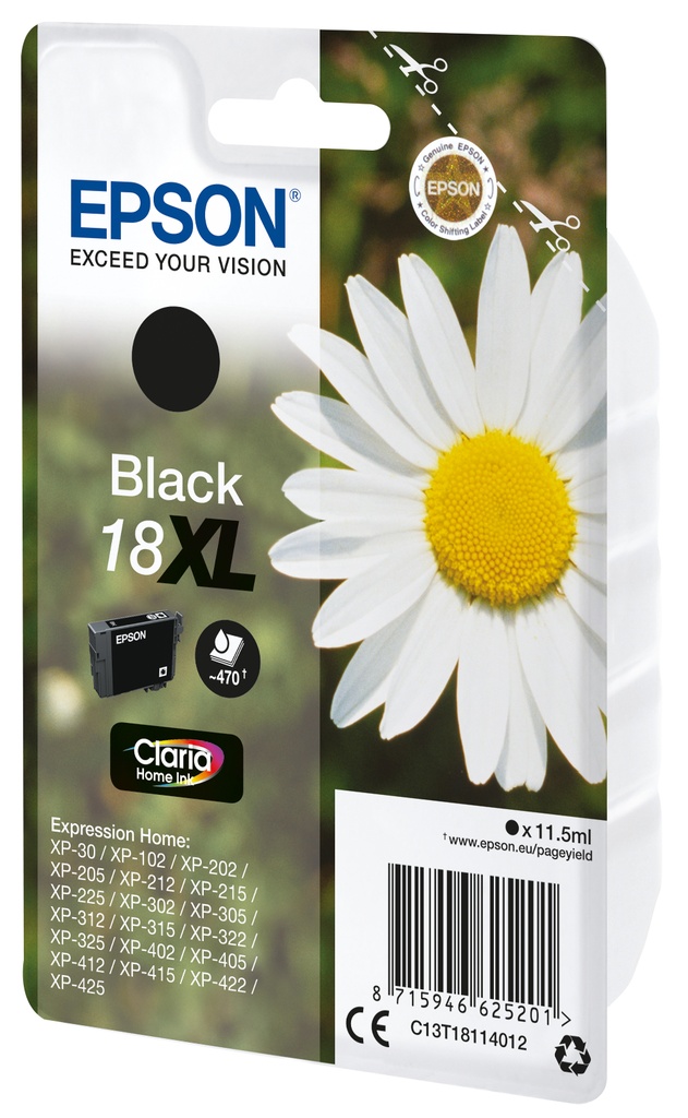 [C13T18114022] Epson Daisy Cartuccia Margherita Nero Inchiostri Claria Home 18XL