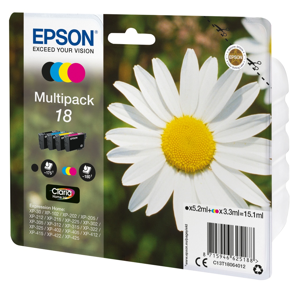[C13T18064022] Epson Daisy Multipack 4-colours 18 Claria Home Ink
