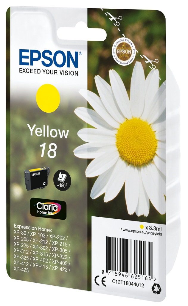 [C13T18044022] Epson Daisy Singlepack Yellow 18 Claria Home Ink