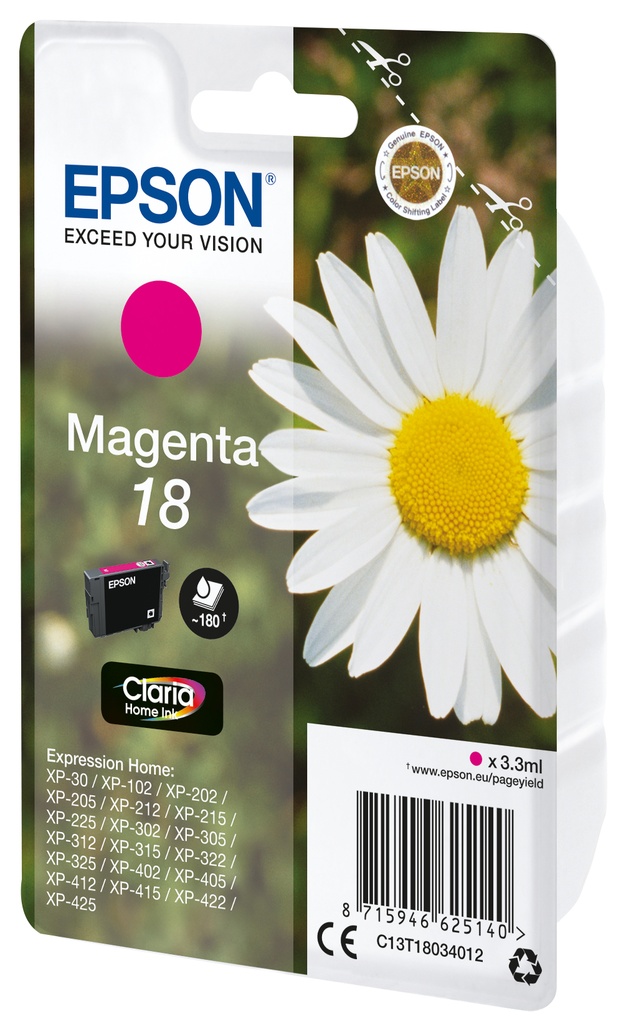 [C13T18034022] Epson Daisy Singlepack Magenta 18 Claria Home Ink