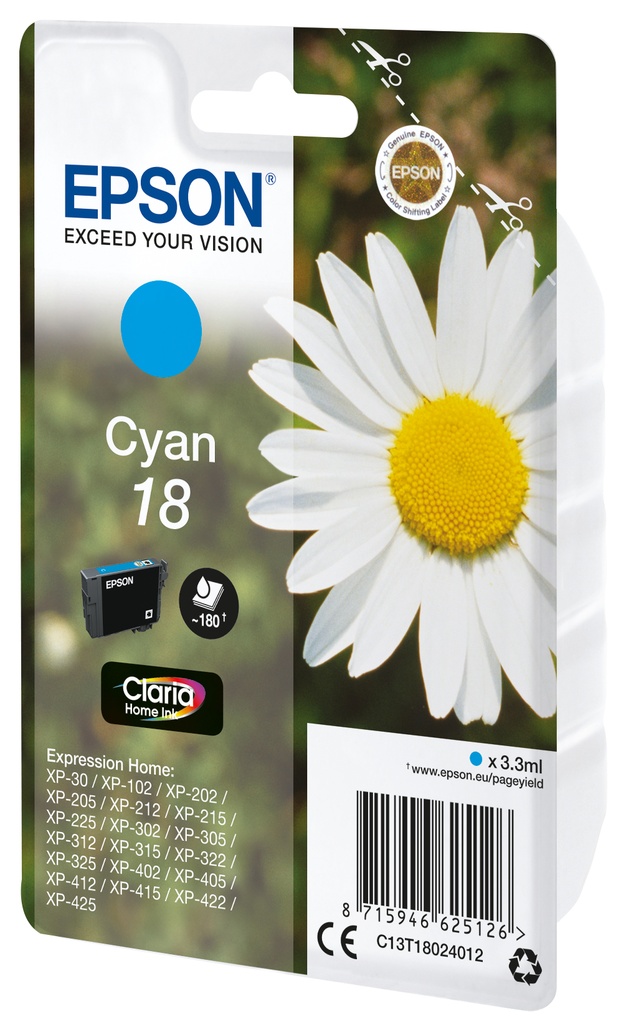 ORIGINAL Epson Cartuccia d'inchiostro ciano C13T18024012 18 ~180 Seiten 3,3ml standard