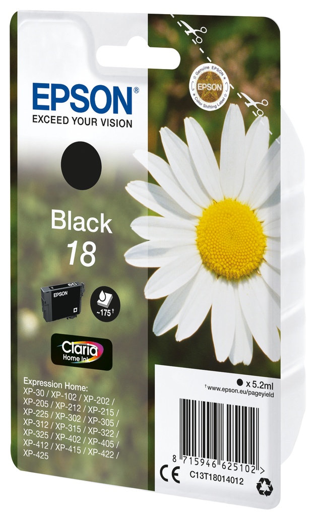 [C13T18014022] Epson Daisy Singlepack Black 18 Claria Home Ink