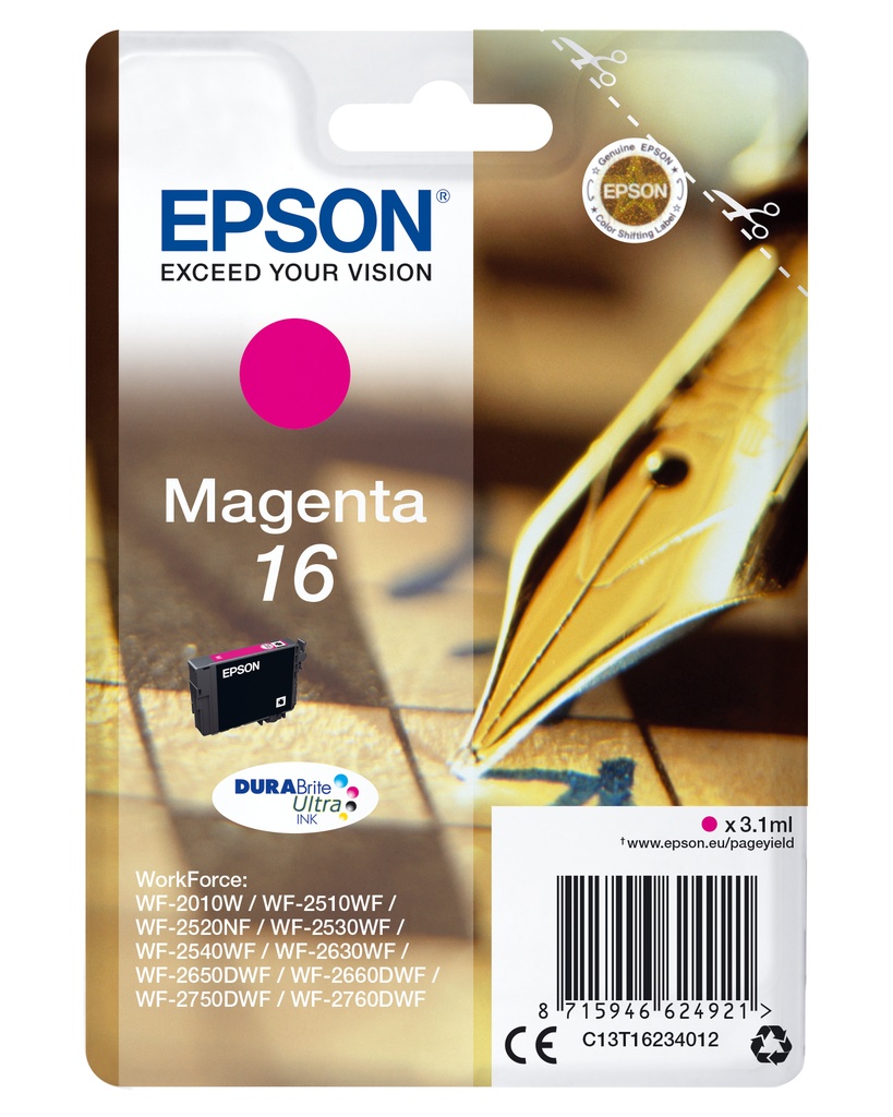 [C13T16234022] Epson Pen and crossword Singlepack Magenta 16 DURABrite Ultra Ink