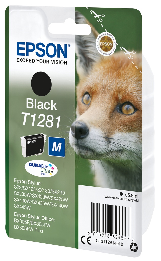 [C13T12814022] Epson Fox Singlepack Black T1281 DURABrite Ultra Ink