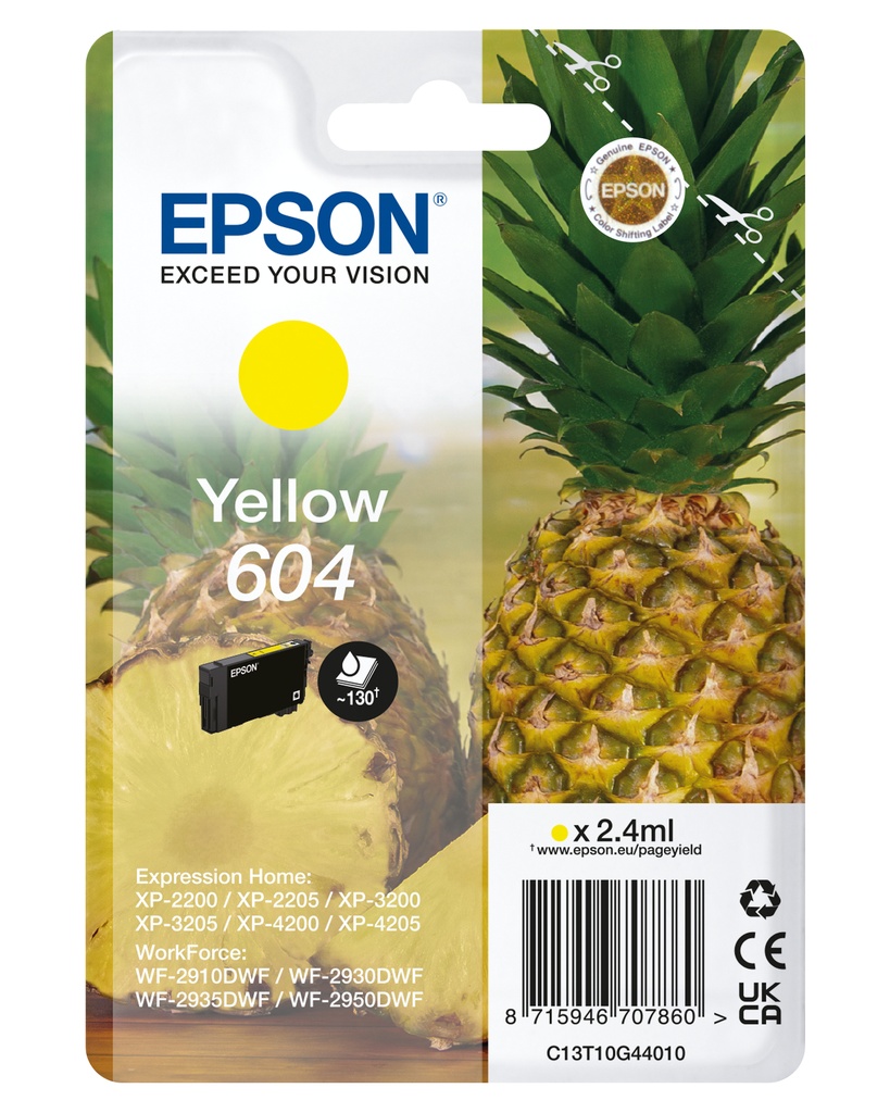 [C13T10G44010] ORIGINAL Epson Cartuccia d'inchiostro giallo C13T10G44010 604 ~130 Seiten 2,4ml