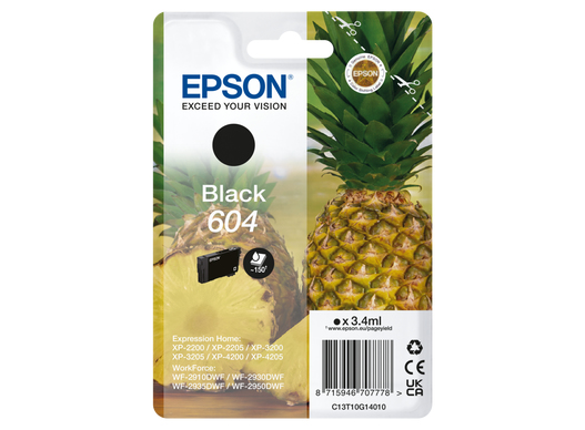 [C13T10G14010] ORIGINAL Epson Cartuccia d'inchiostro nero C13T10G14010 604 ~150 Seiten 3,4ml