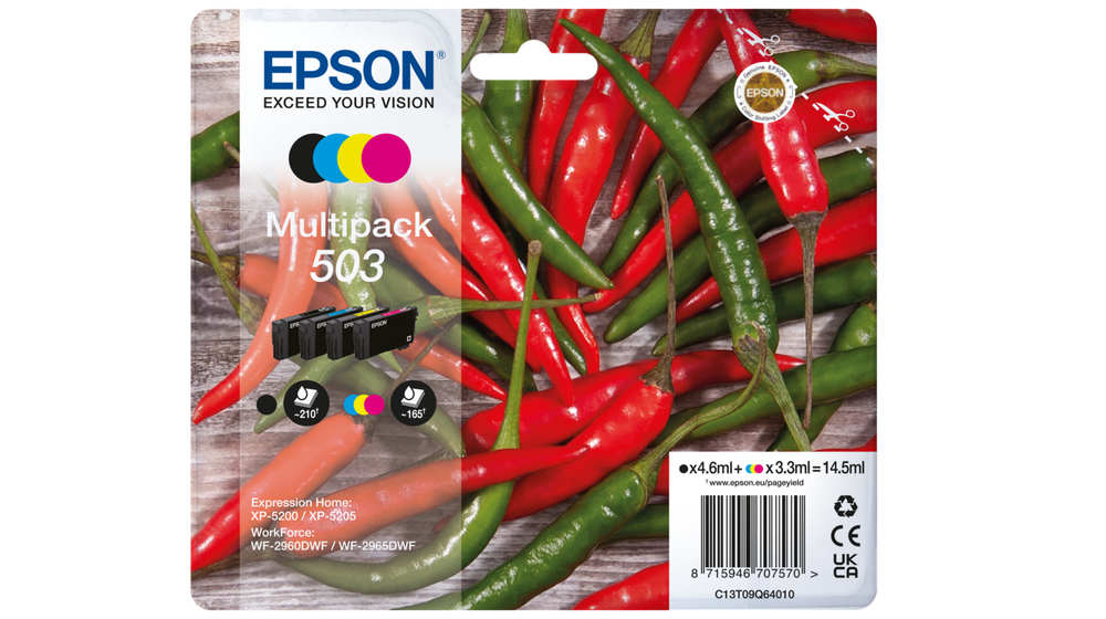 [C13T09Q64010] ORIGINAL Epson Multipack nero / ciano / magenta / giallo C13T09Q64010 503 ~705 Seiten 3,3ml