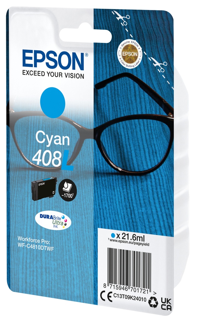 [C13T09K24010] ORIGINAL Epson Cartuccia d'inchiostro ciano C13T09K24010 408L ~1700 Seiten 21,6ml