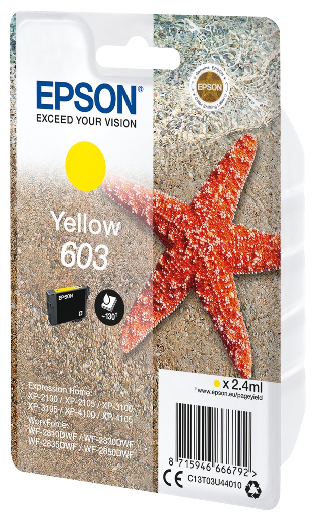 [C13T03U44010] ORIGINAL Epson Cartuccia d'inchiostro giallo C13T03U44010 603 ~130 Seiten