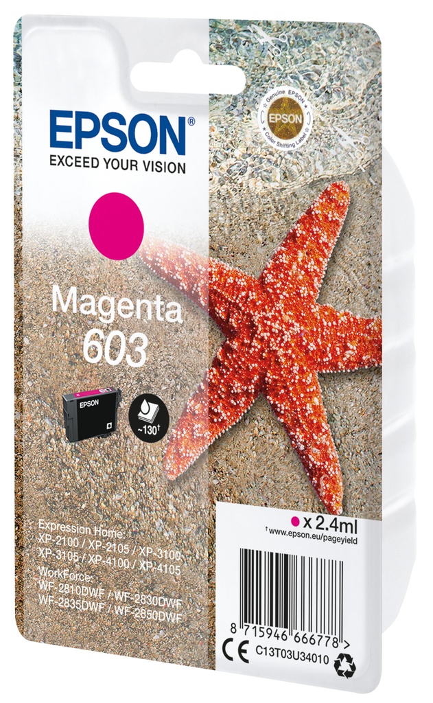[C13T03U34010] ORIGINAL Epson Cartuccia d'inchiostro magenta C13T03U34010 603 ~130 Seiten