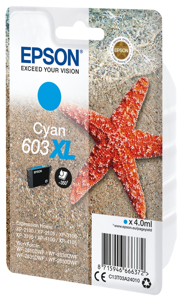 [C13T03A24010] ORIGINAL Epson Cartuccia d'inchiostro ciano C13T03A24010 603XL ~350 Seiten