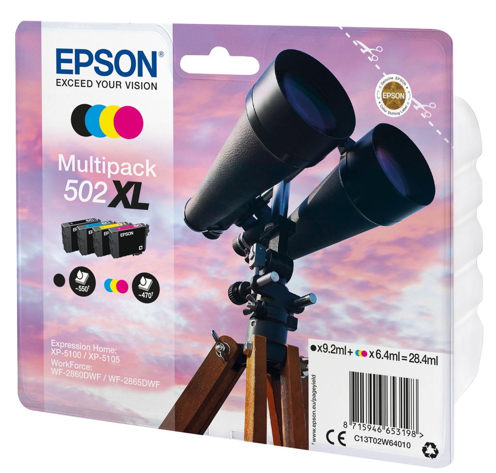 [C13T02W64010] ORIGINAL Epson Multipack nero / ciano / magenta / giallo C13T02W64010 502XL ~1960 Seiten
