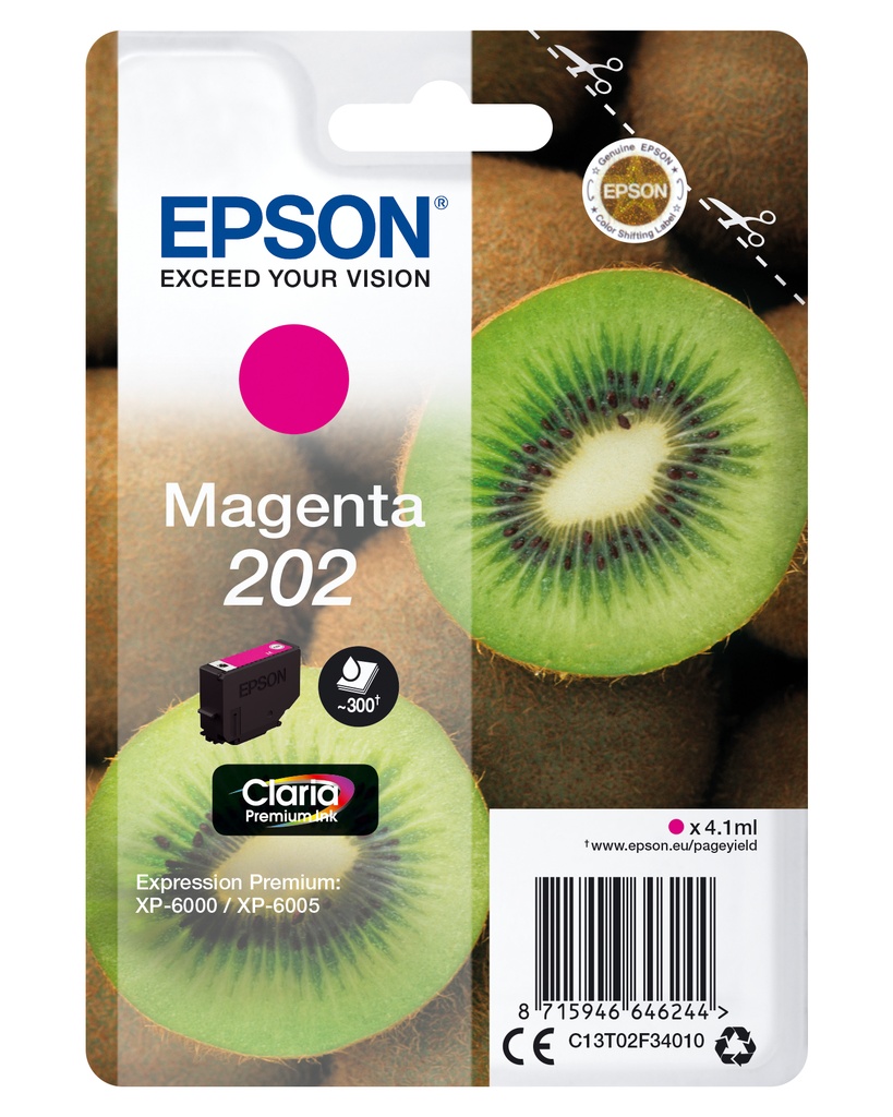 [C13T02F34020] Epson Kiwi Singlepack Magenta 202 Claria Premium Ink