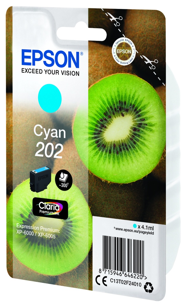 [C13T02F24020] Epson Kiwi Singlepack Cyan 202 Claria Premium Ink