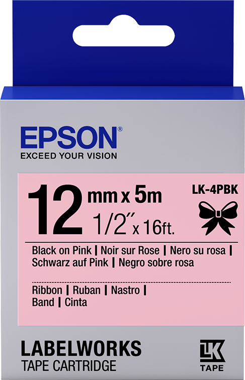 [C53S654031] Epson Label Cartridge Satin Ribbon LK-4PBK Black/Pink 12mm (5m)